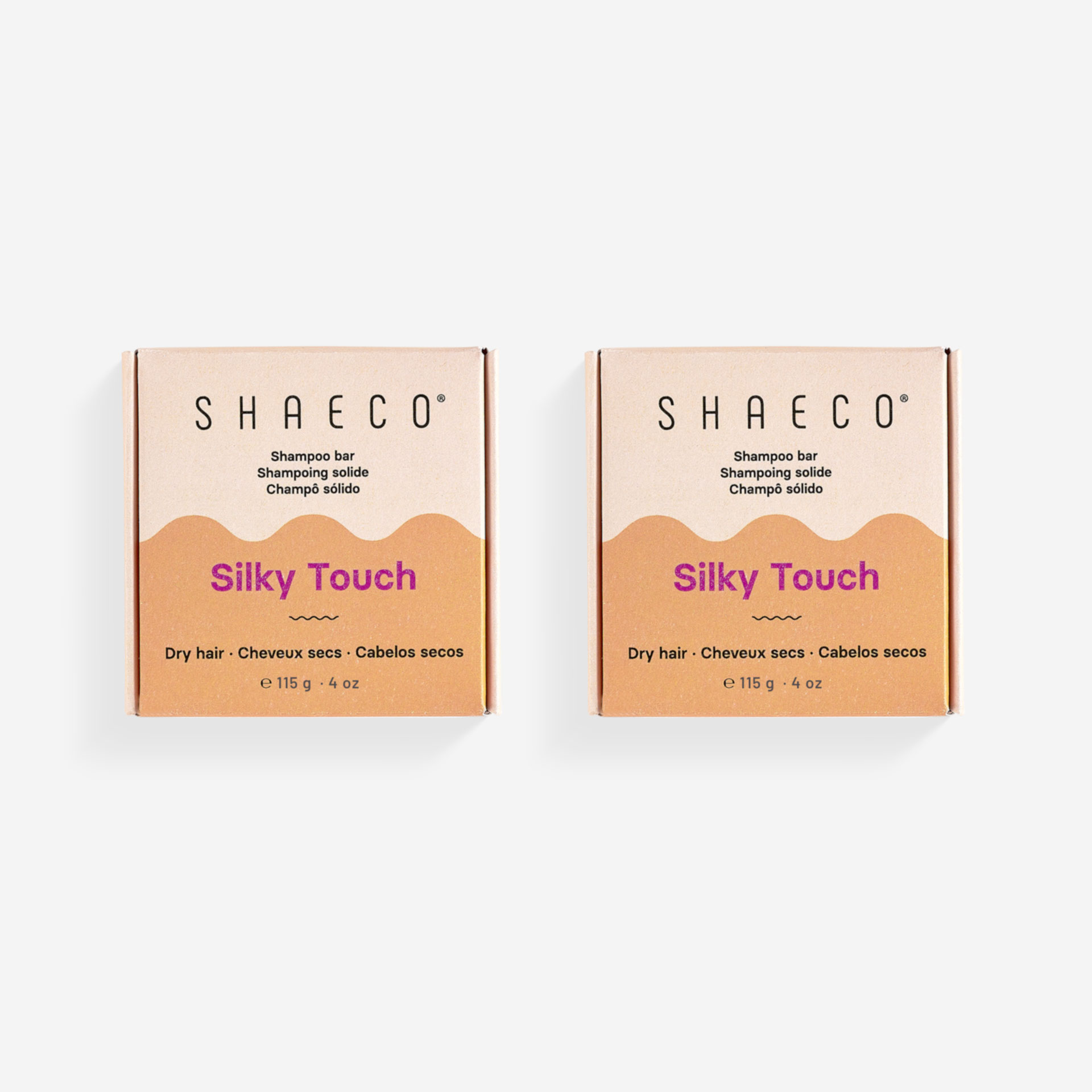 PACK 2 CHAMPÔ SÓLIDO CABELOS SECOS SILKY TOUCH Duas embalagens de champô sólido SHAECO Silky Touch para cabelos secos