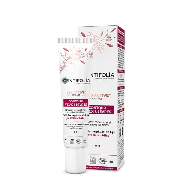 Creme de Olhos e Lábios Anti-Idade - Lys Active - 15ml - Centifolia Creme anti-idade Centifolia Lys Active em tubo branco com detalhes florais