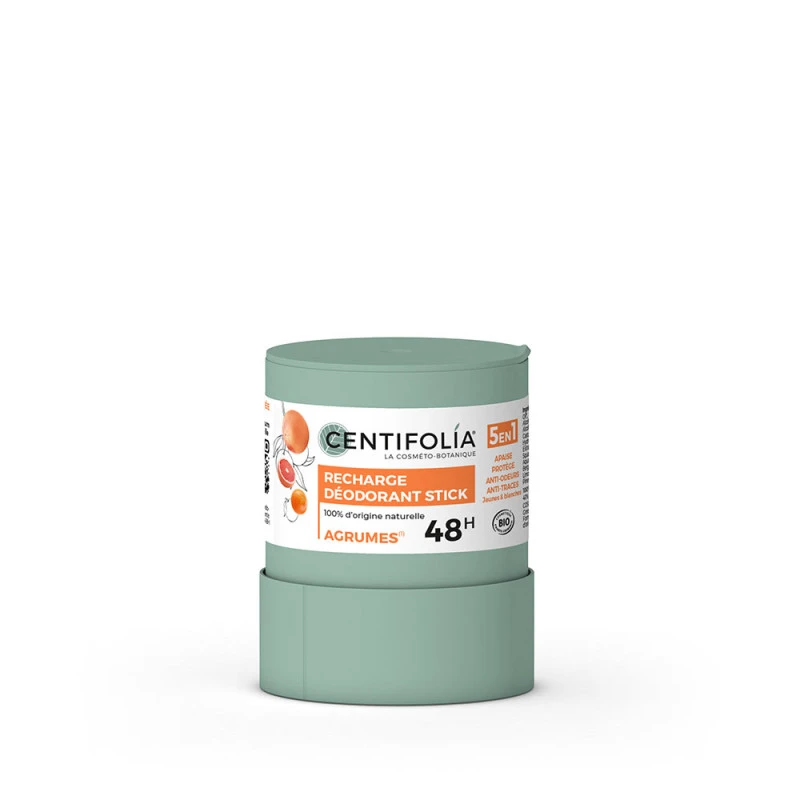 Recarga Desodorizante Stick Citrinos 50g - Centifolia Desodorizante em stick Centifolia verde com rótulo branco e texto laranja e preto
