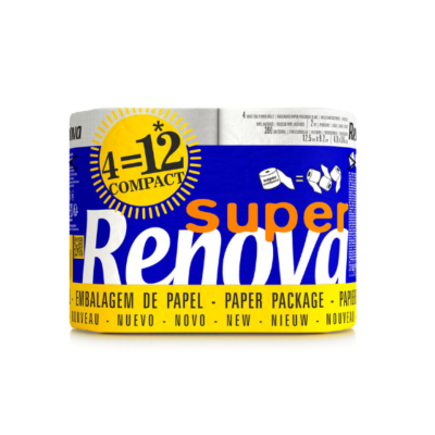 Embalagem de papel higiénico Renova Super azul e amarelo