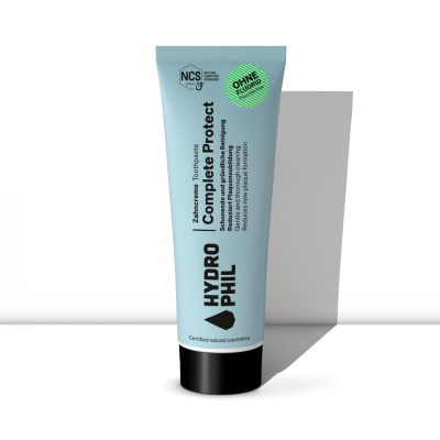 Tubo de creme azul claro HYDRO PHIL com texto e selo