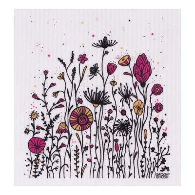 Guardanapo branco com padrão colorido de flores desenhadas