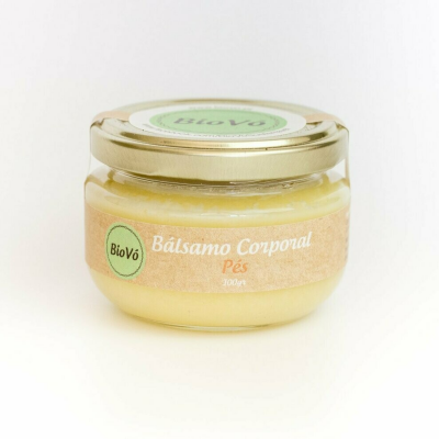 Frasco de bálsamo corporal para pés BioVó, 100g, vidro com tampa dourada