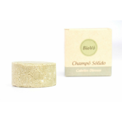 Champô sólido bege claro com embalagem de cartão 