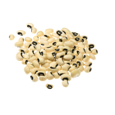 Feijão-frade cru bege com risca preta sobre fundo branco