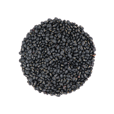 Feijão preto em grãos formando círculo sobre fundo branco