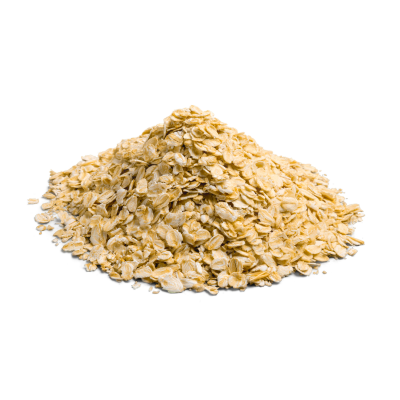 Montão de flocos de aveia sobre fundo branco
