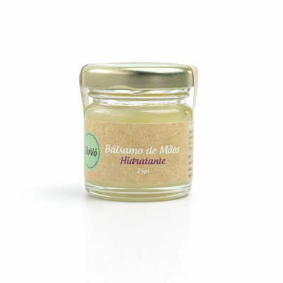 Frasco de bálsamo de mãos hidratante com tampa metálica em fundo branco