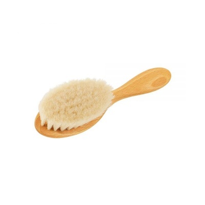 Escova de cabelo com cabo de madeira e cerdas creme