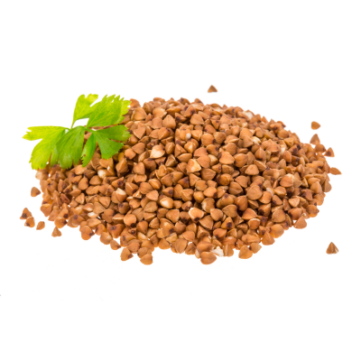 Trigo sarraceno castanho com folha verde