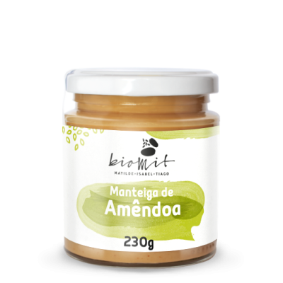 Frasco de manteiga de amêndoa Biomit 230g