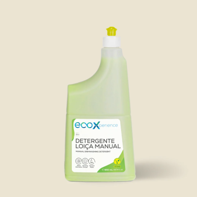 Detergente loiça manual ecoxperience em embalagem verde com rótulo branco.