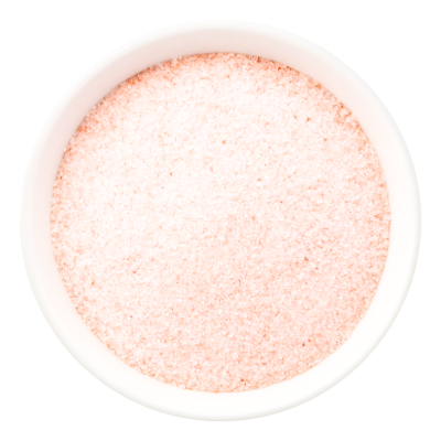 Pote branco com sal rosa do Himalaia moído