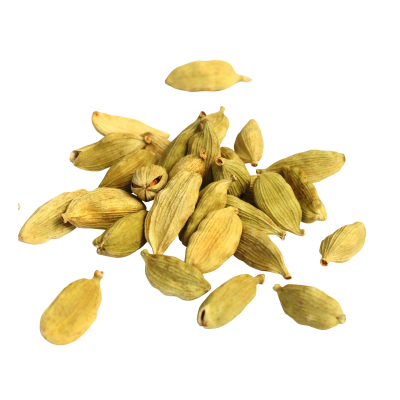 Vagens de cardamomo verde em fundo branco