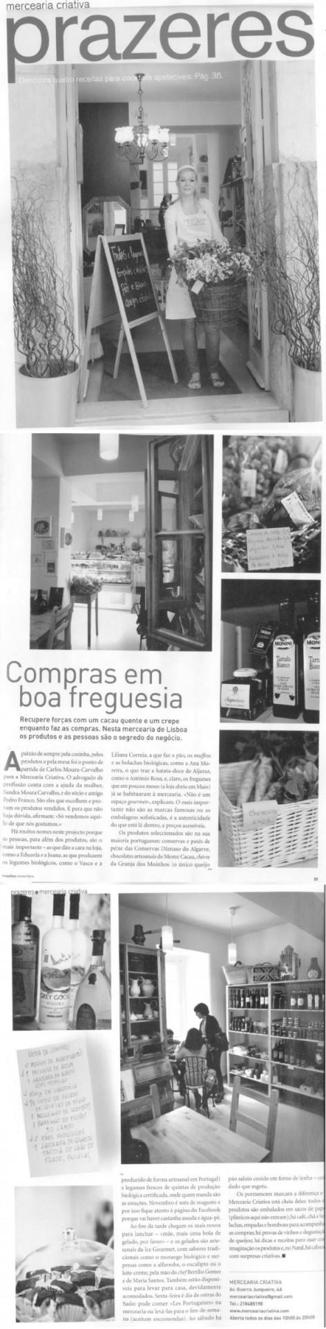 Mulher na entrada de mercearia com cesta de flores, quadro negro com escrita e prateleiras com produtos