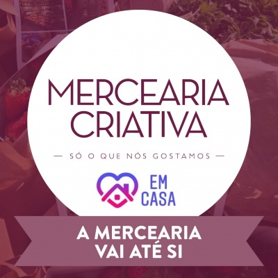 Logótipo e texto de mercearia criativa com fundo de alimentos