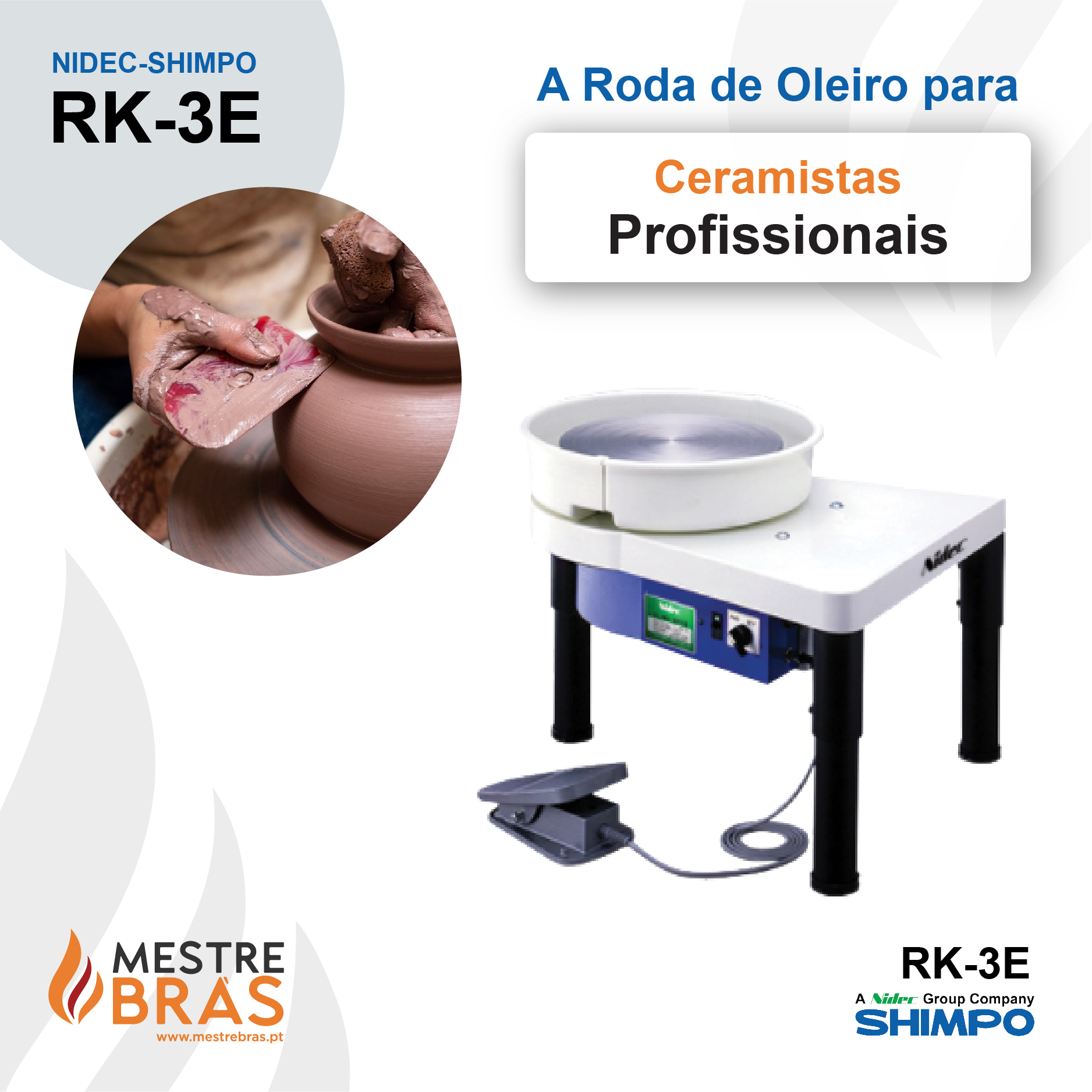 Roda de oleiro elétrica branca e preta modelo RK-3E para ceramistas profissionais