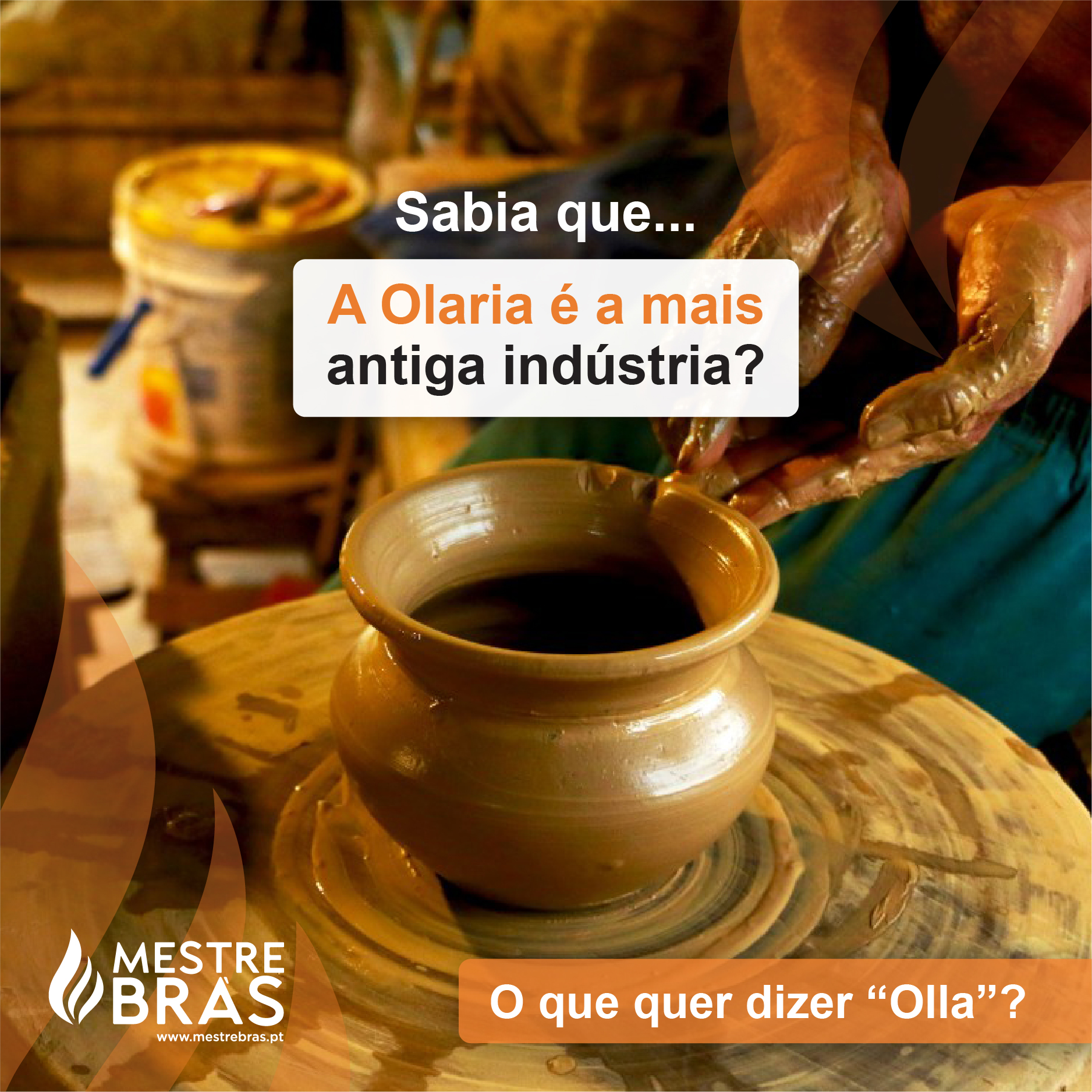 Peça de barro sendo moldada com mãos de oleiro numa roda de oleiro em ambiente de olaria