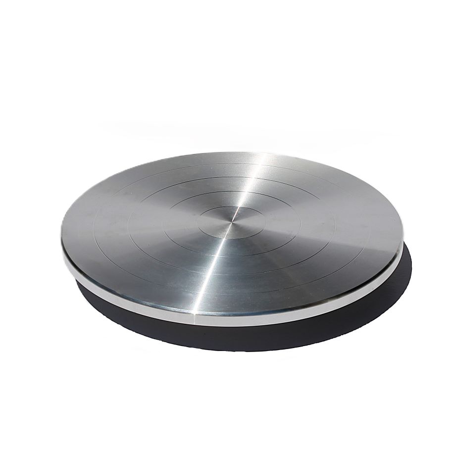 Tornilho de Mesa Baixo em Alumínio – duplo prato Ø30 e 20 cm – Alt. 4 cm Prato giratório metálico polido com base preta