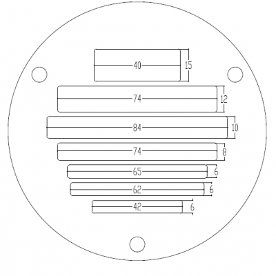 Desenho técnico de disco com barras horizontais e medidas numéricas