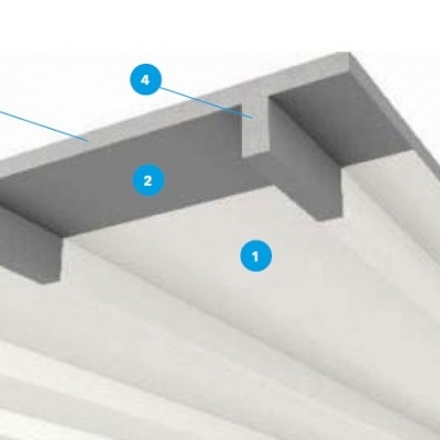 Teto falso branco com vigas e encaixes numerados
