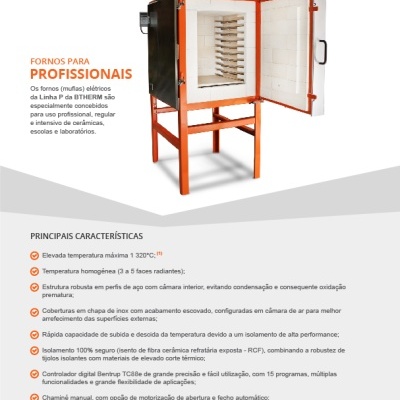 Forno elétrico industrial BTHERM Linha P com porta aberta e interior branco.