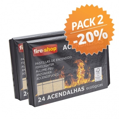 Embalagens de acendalhas ecológicas fire.shop com promoção pack 2 -20%.