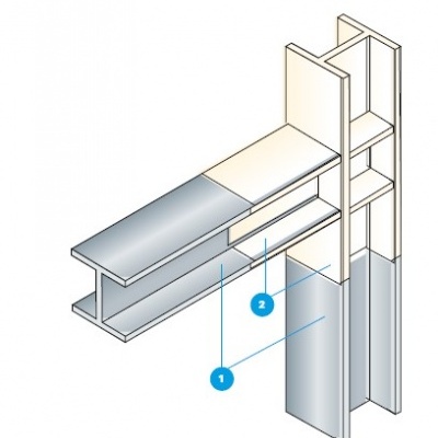 Estrutura metálica com vigas de aço e rótulos numéricos em desenho técnico