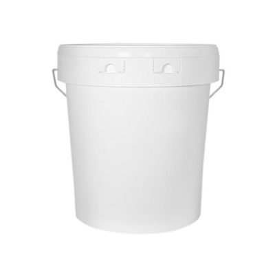Balde plástico branco com tampa e alças