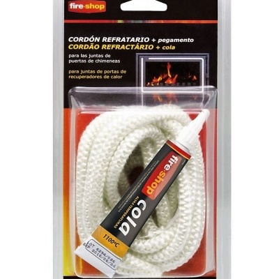 Embalagem com cordão refratário branco e tubo de cola fire-shop para juntas de portas de recuperadores de calor