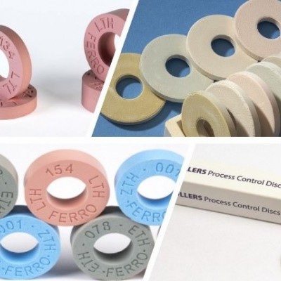 Discos de controlo de processo LERS em várias cores com texto gravado