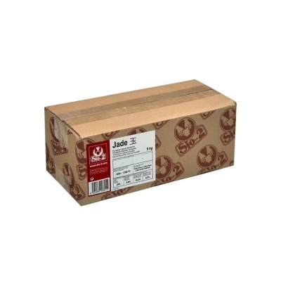 Caixa de cartão castanha com etiqueta branca e padrão Sio-2