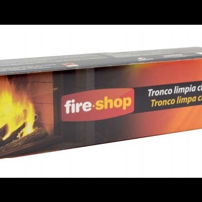 Embalagem para tronco limpa chaminés fire•shop com imagem de fogo