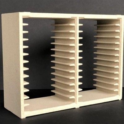 Estante organizadora dupla bege com prateleiras finas e fundo preto