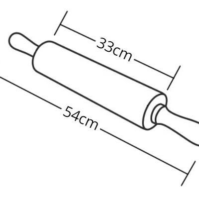 Desenho técnico a preto e branco de um rolo de massa com medidas.