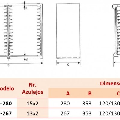 Diagrama técnico a preto e branco com tabela e texto em vermelho e preto numa imagem com fundo branco