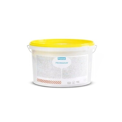 Recipiente plástico branco com tampa amarela e etiqueta Promad