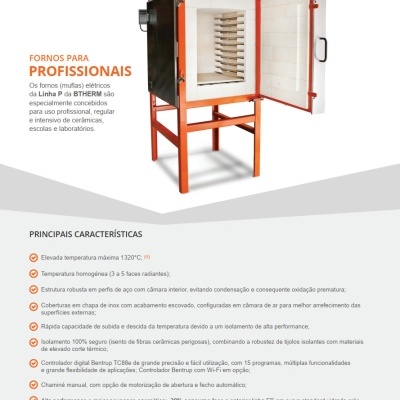 Forno elétrico profissional Linha P BTHERM com porta aberta e estrutura em aço laranja e branco