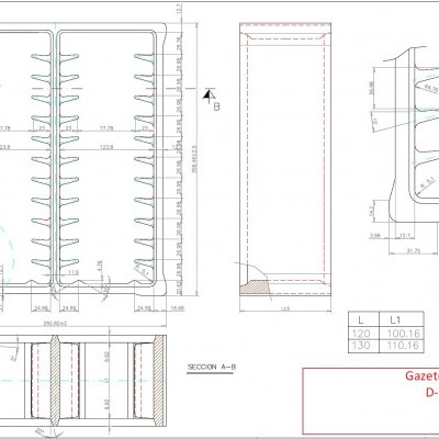 Desenho técnico de gaveta em azulejo com medidas e texto