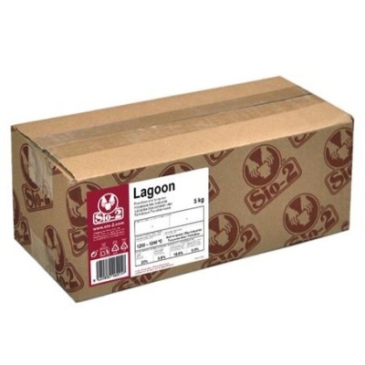 Caixa de cartão castanha com logótipo Sio-2 e etiqueta Lagoon 5kg