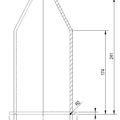 Desenho técnico de componente cilíndrico com medidas detalhadas