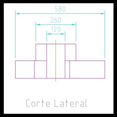 Desenho técnico de corte lateral com medidas em milímetros