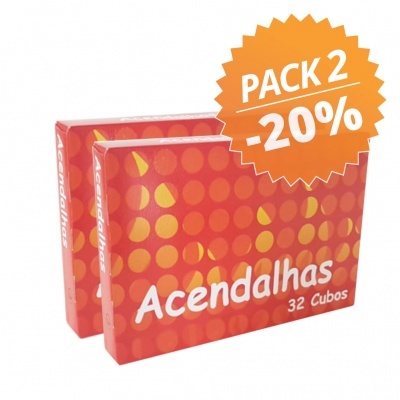 Dois pacotes de acendalhas com selo de desconto