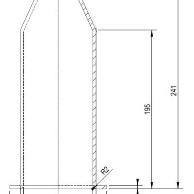 Desenho técnico de componente cilíndrico com medidas e diâmetros