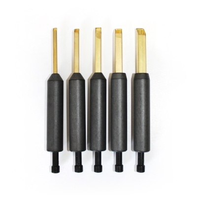 Conjunto de cinco ferramentas com cabo preto e parte superior dourada