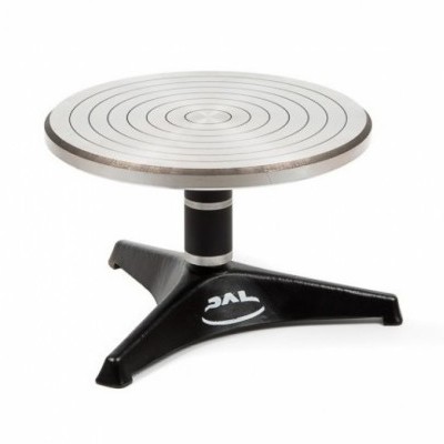 Suporte giratório redondo para cerâmica com base preta triangular e topo metálico