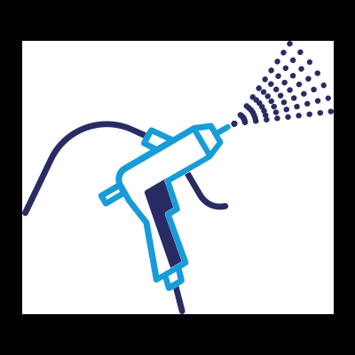 Ilustração estilizada de pistola de aspersão a pulverizar tinta