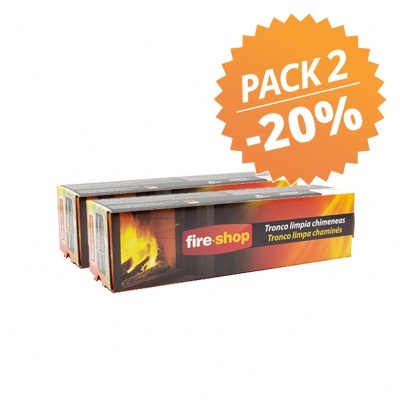 Conjunto de duas caixas do produto 'fire shop' para tronco limpa chaminés com selo de desconto