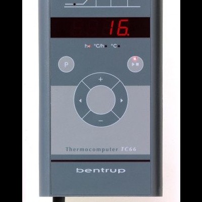 Termóstato digital cinza com visor e botões para controlo de temperatura