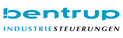 Logotipo Bentrup INDUSTRIESTEUERUNGEN azul e preto em fundo branco